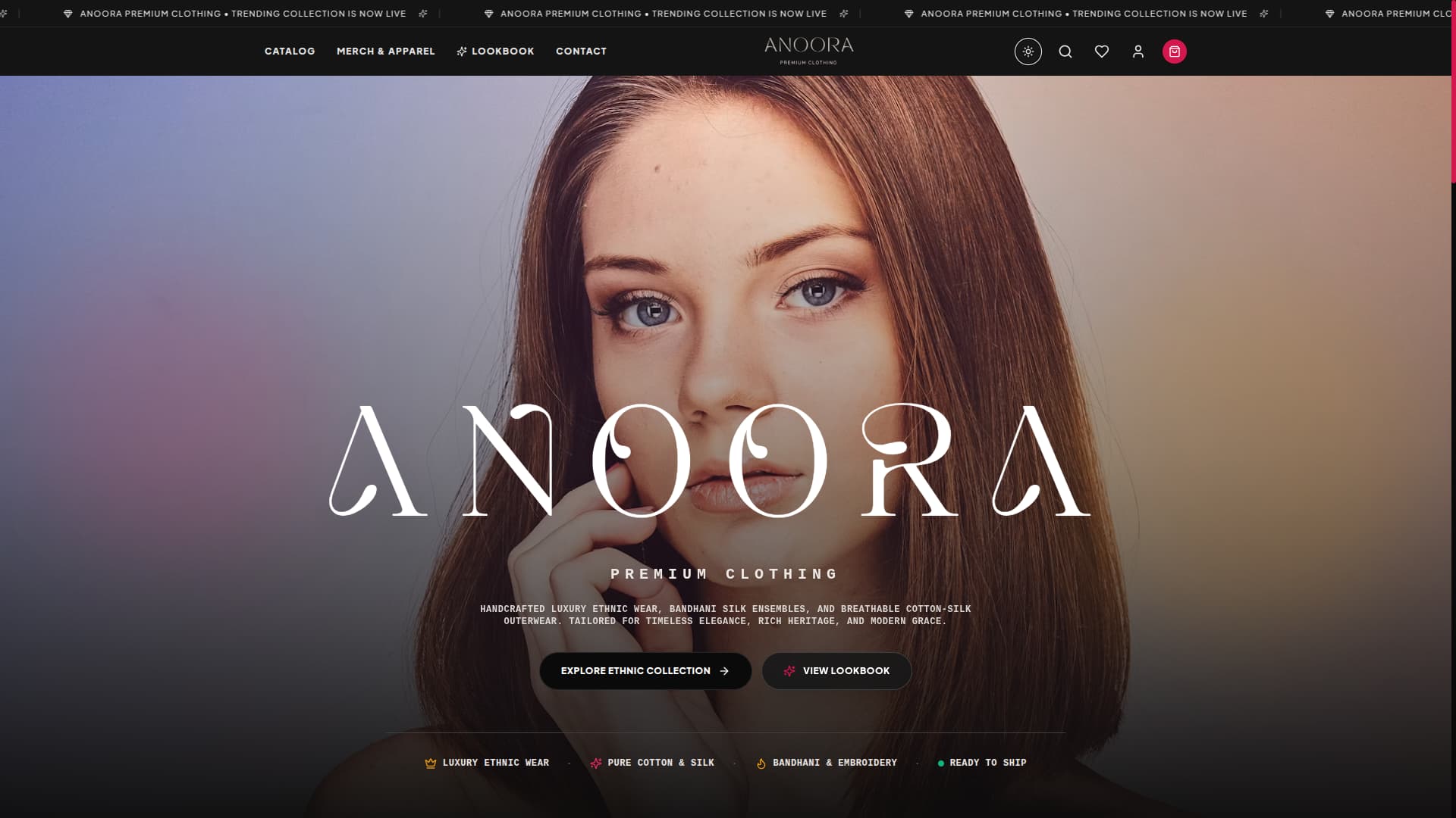 Anoora Premium Clothing Main Landing Showcase