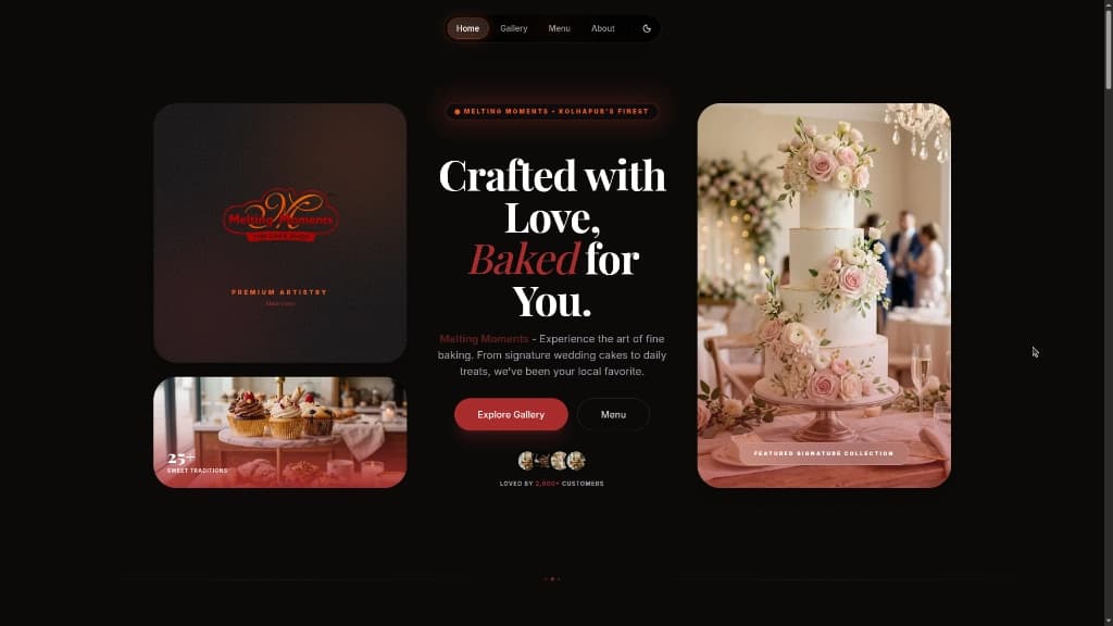 Melting Moments Dark Theme Landing Showcase