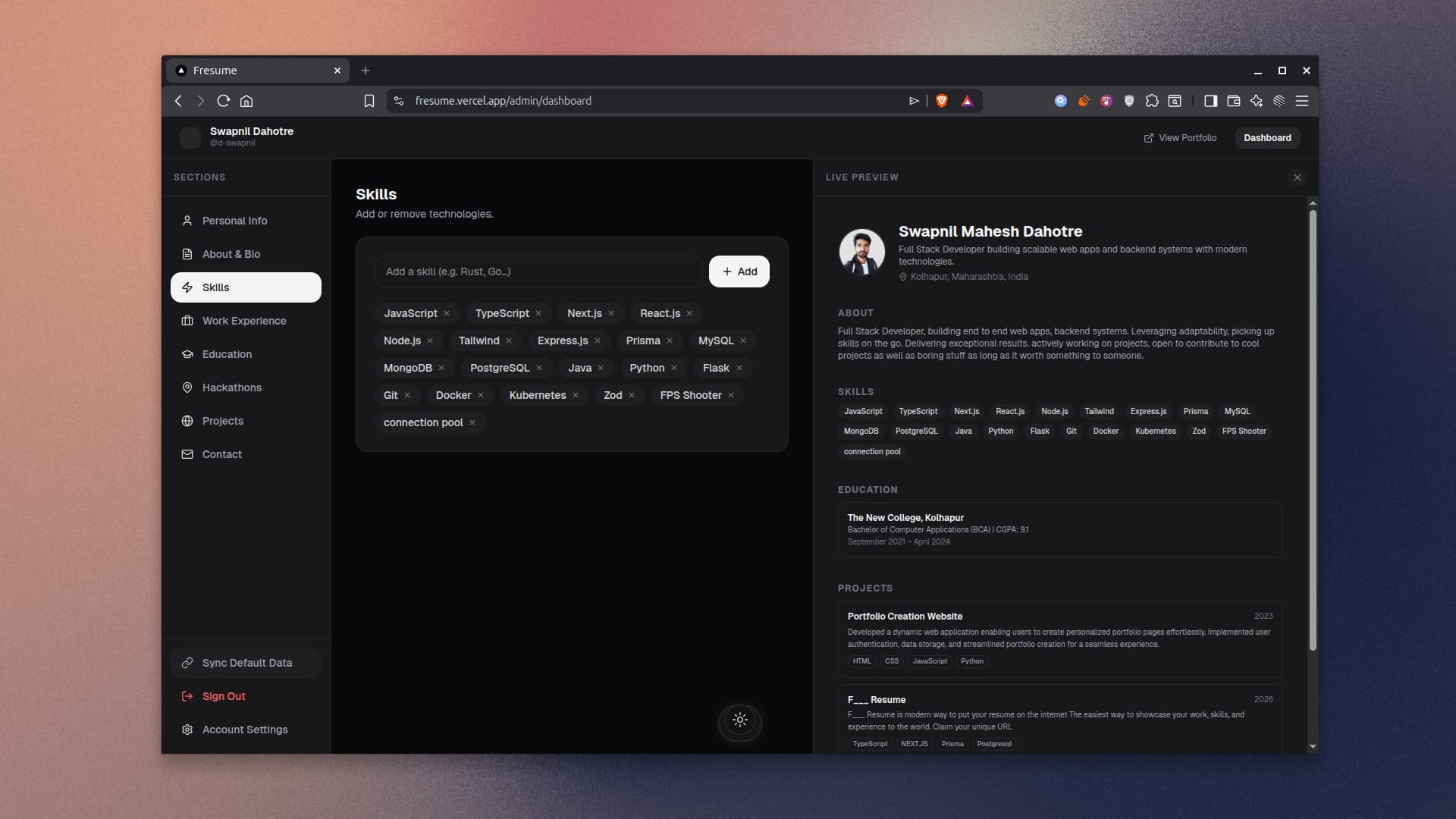 F___resume Skills Management Dashboard