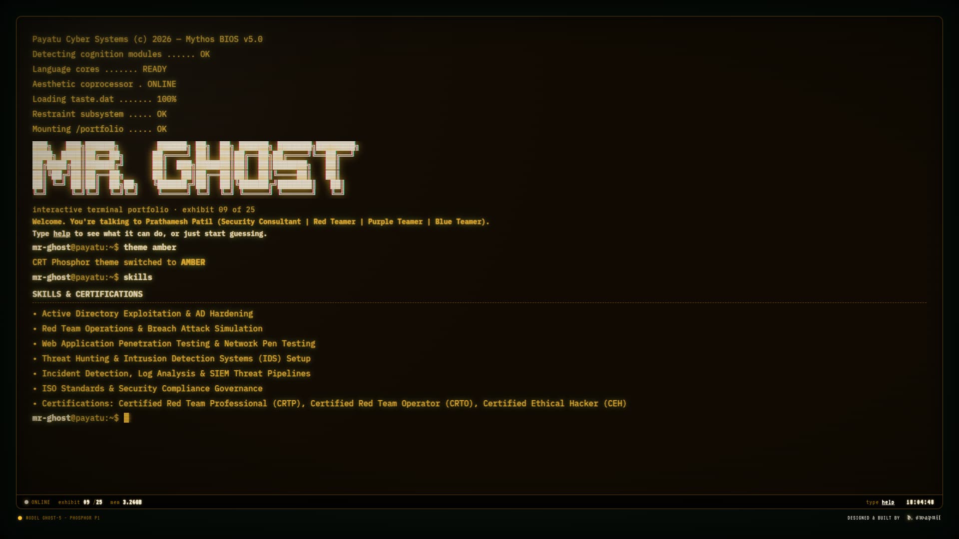 Amber Phosphor CRT Theme & Skills